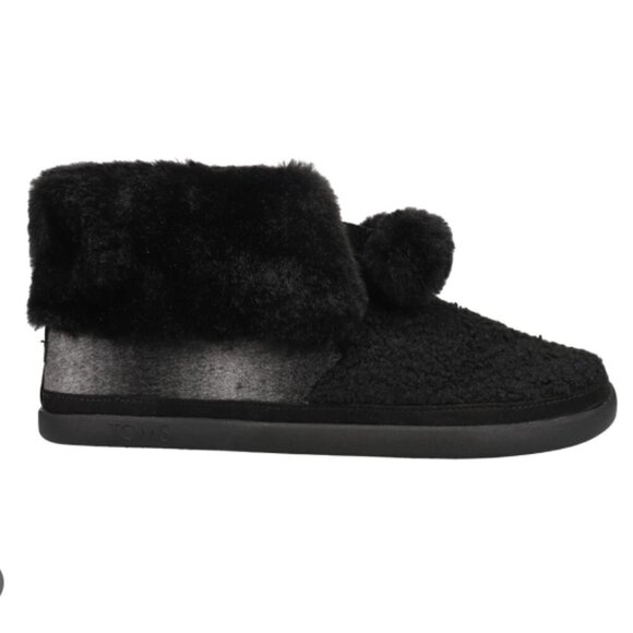 Toms Celeste Slipper Black Plaid with Faux Shearling and Pom Poms Size 11 - Picture 1 of 13